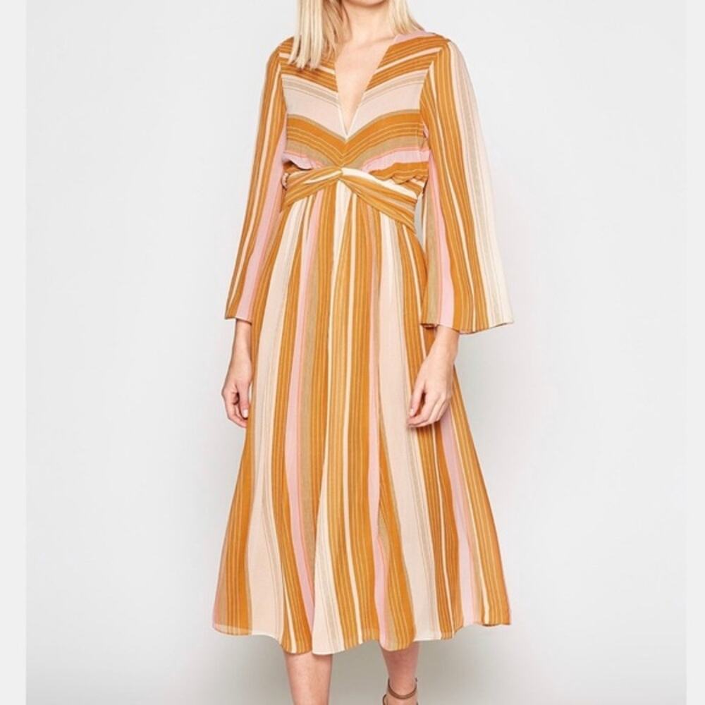 Joie Striped Midi Dress in Mustard, Pink & Cream